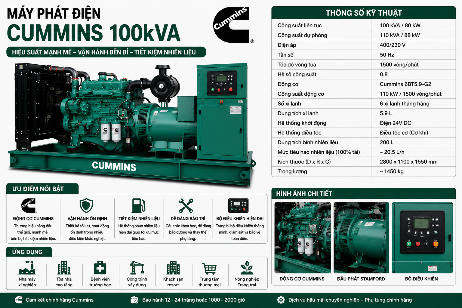 hướng dẫn bảo dưỡng Cummins 100kVA
