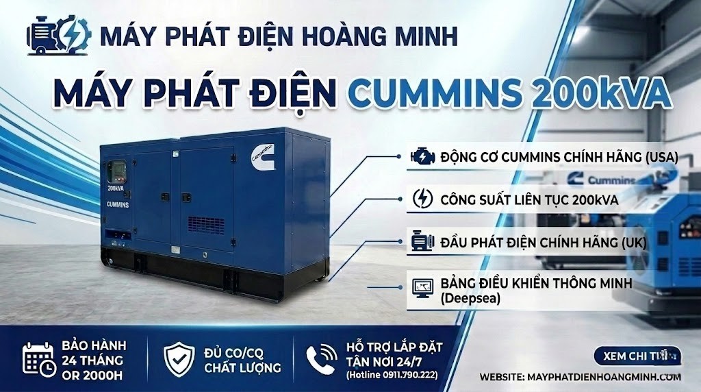 Máy Phát Điện Cummins 200kVA của MÁY PHÁT ĐIỆN HOÀNG MINH