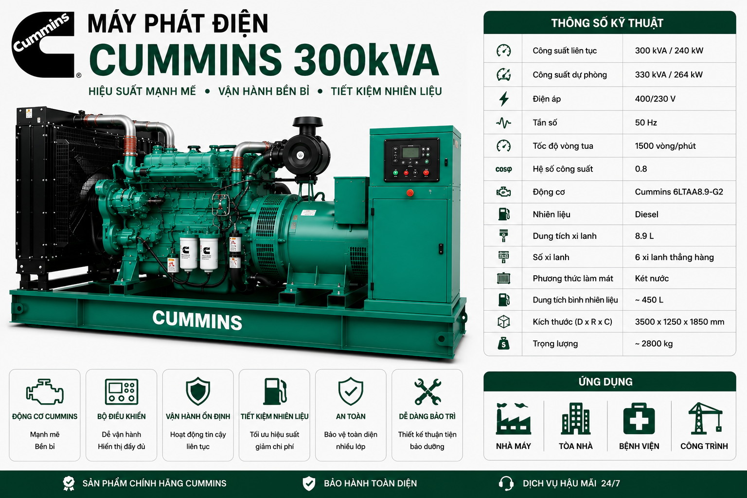 lợi ích dùng máy phát Cummins 300kVA