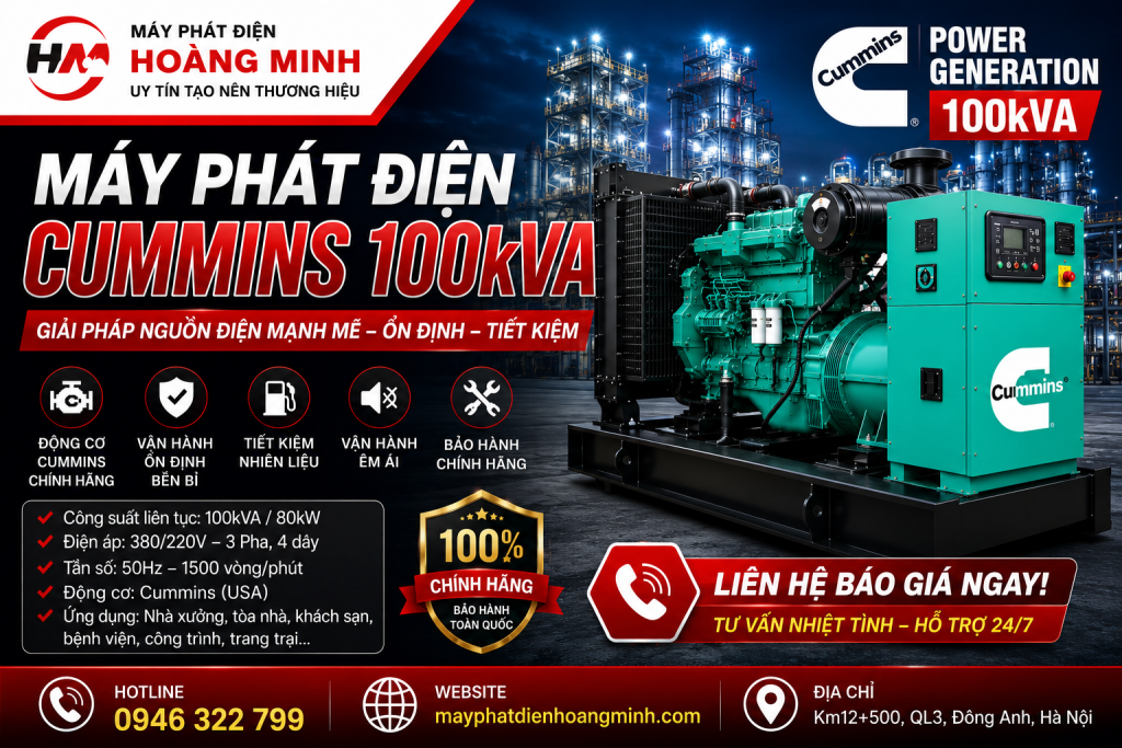 Máy Phát Điện Cummins 100kVA MÁY PHÁT ĐIỆN HOÀNG MINH