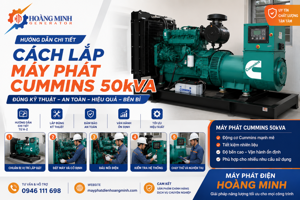 cách lắp máy phát Cummins 50kVA của MÁY PHÁT ĐIỆN HOÀNG MINH