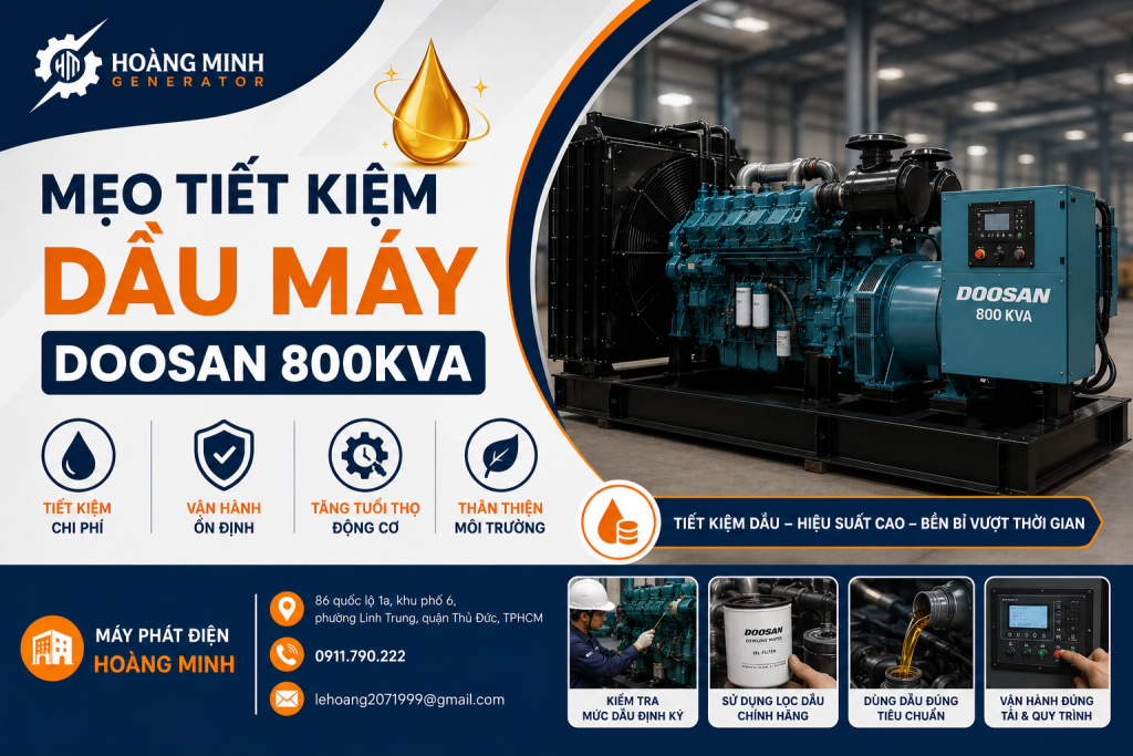 mẹo tiết kiệm dầu máy doosan 800kva